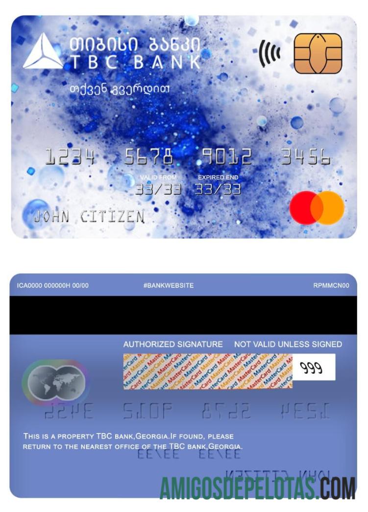 Cartão Mastercard do Banco TBC da Geórgia baixar para verificação